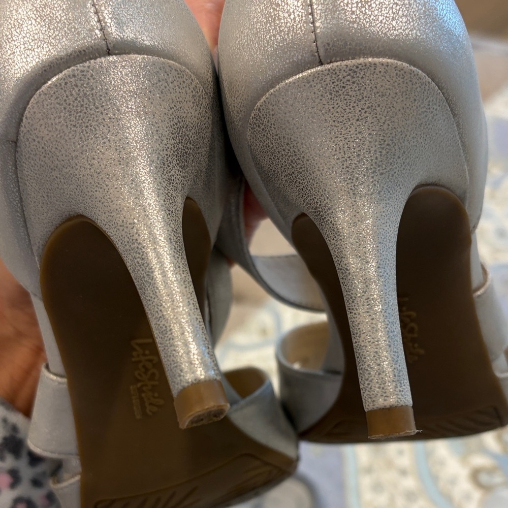 Life Stride Metallic Silver Crossover Dress Heels - Picture 9 of 9